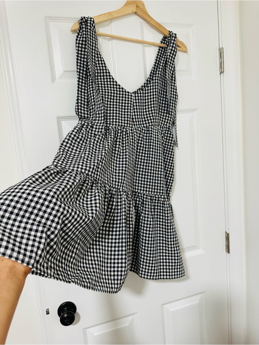 Black & White Gingham Tie-Shoulder Tiered Sundress